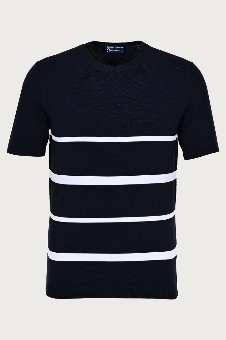 T-shirt bleu marine à rayures blanches élégantes