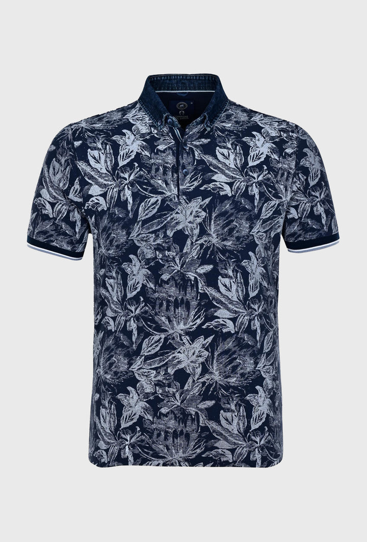 Marineblauw poloshirt met bloemenprint