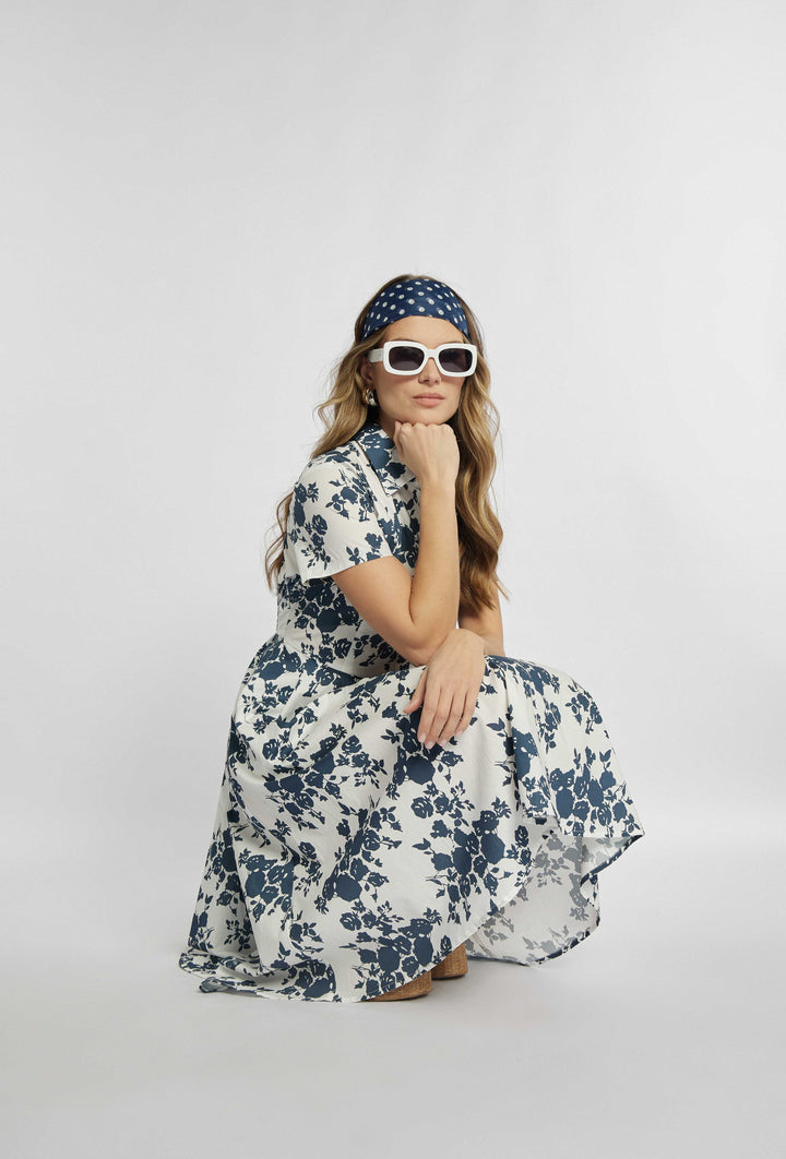 Elegantes Kurzarm-Midikleid mit Blumenmotiv