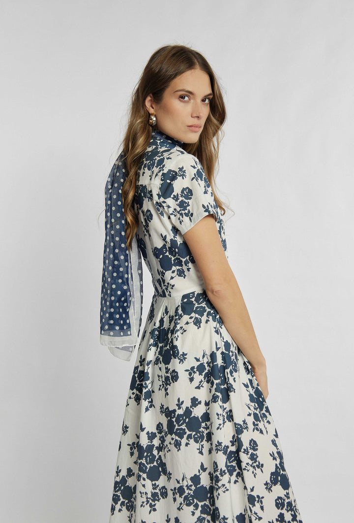 Elegantes Kurzarm-Midikleid mit Blumenmotiv