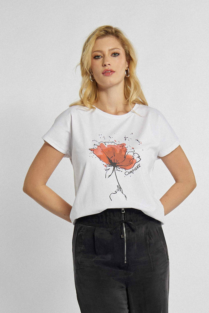 T-shirt classique avec imprimé fleur rouge