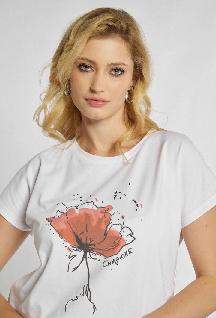 T-shirt classique avec imprimé fleur rouge