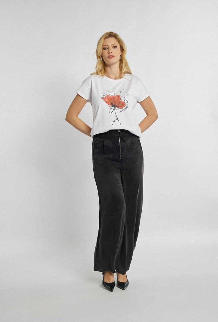 T-shirt classique avec imprimé fleur rouge