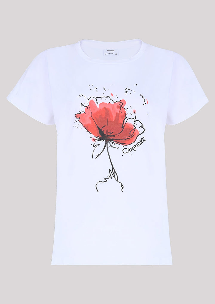 T-shirt classique avec imprimé fleur rouge