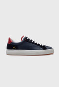 Lace-Up Navy Leather Trainers with Colour Inserts