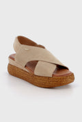 Beige Platform Sandals with Suede Straps