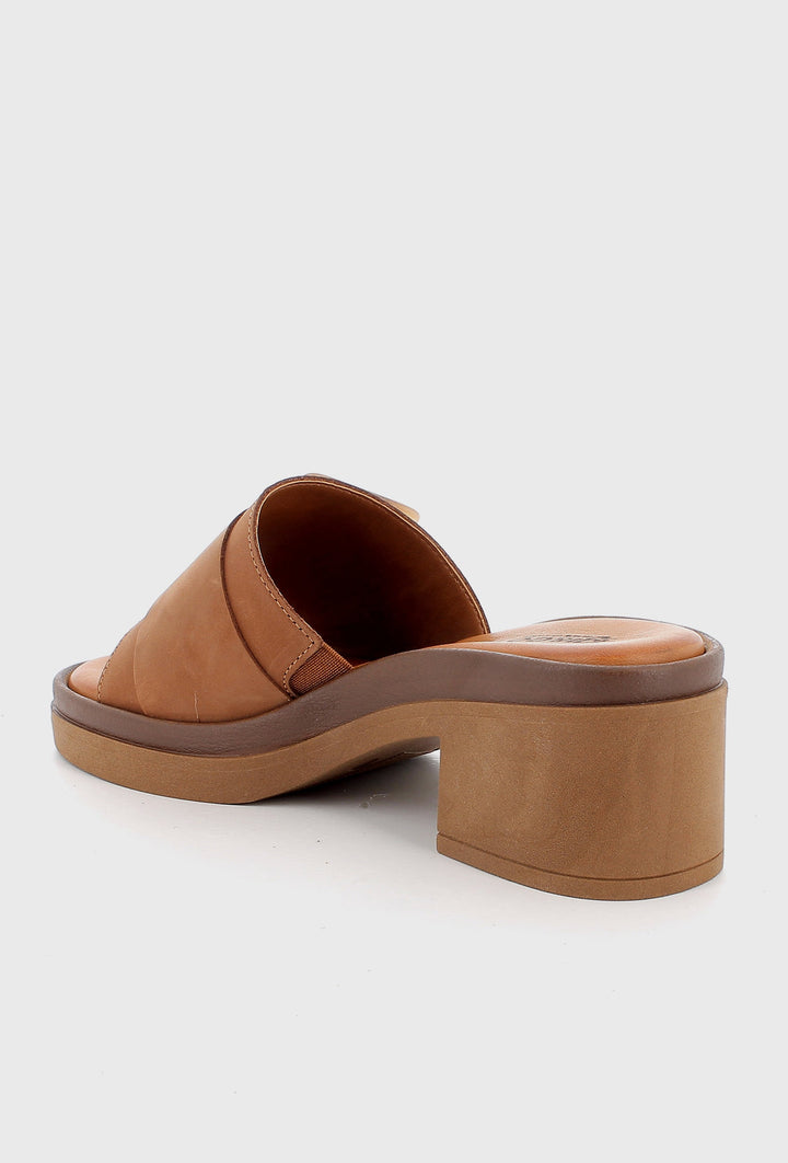 Leather Mules on a Block Heel with Decorative Buckle