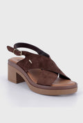 Dark Brown Suede Sandals on a Block Heel and Platform