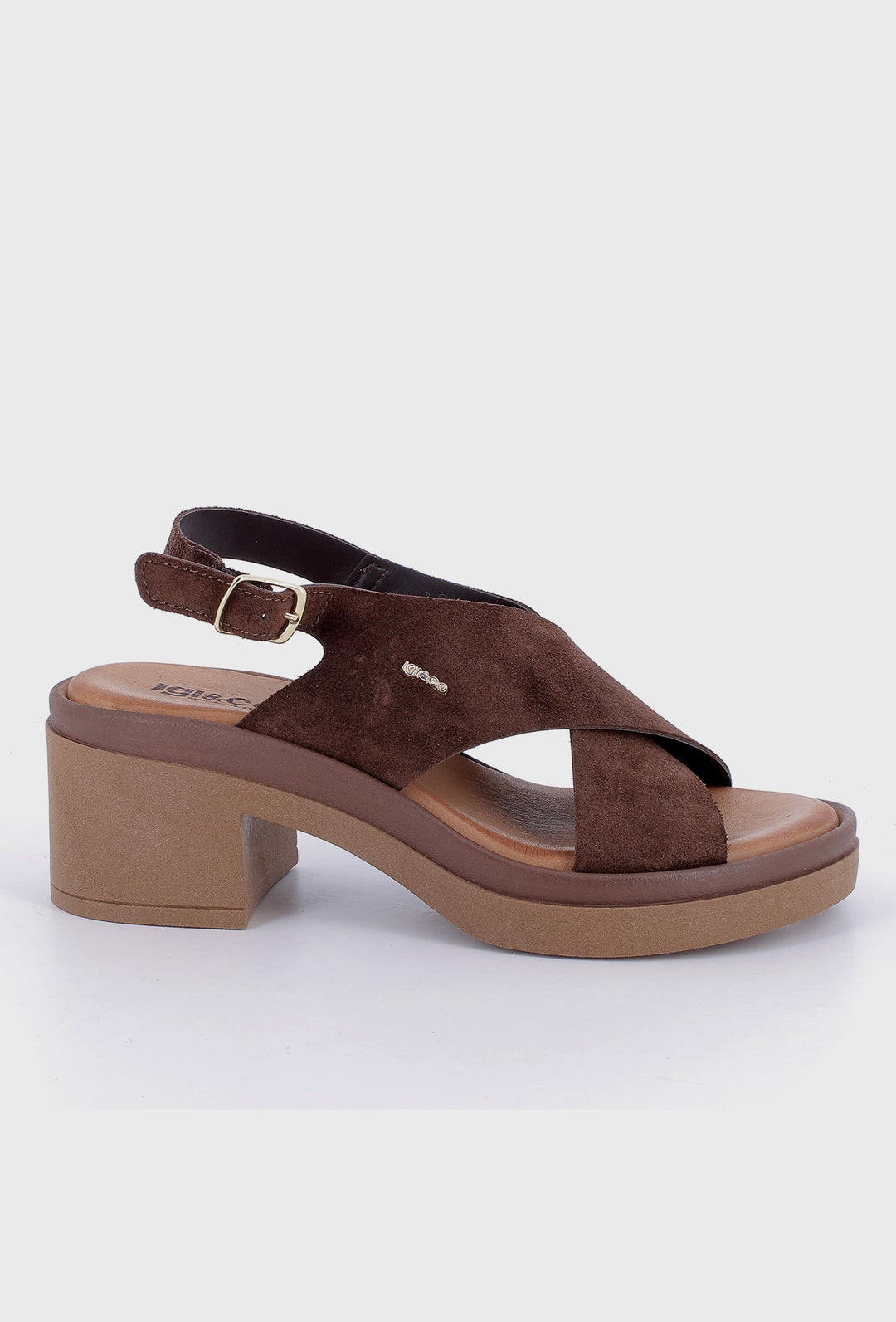 Dark Brown Suede Sandals on a Block Heel and Platform