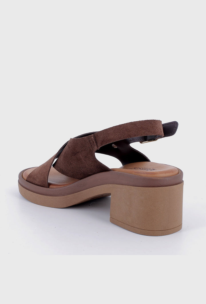 Dark Brown Suede Sandals on a Block Heel and Platform
