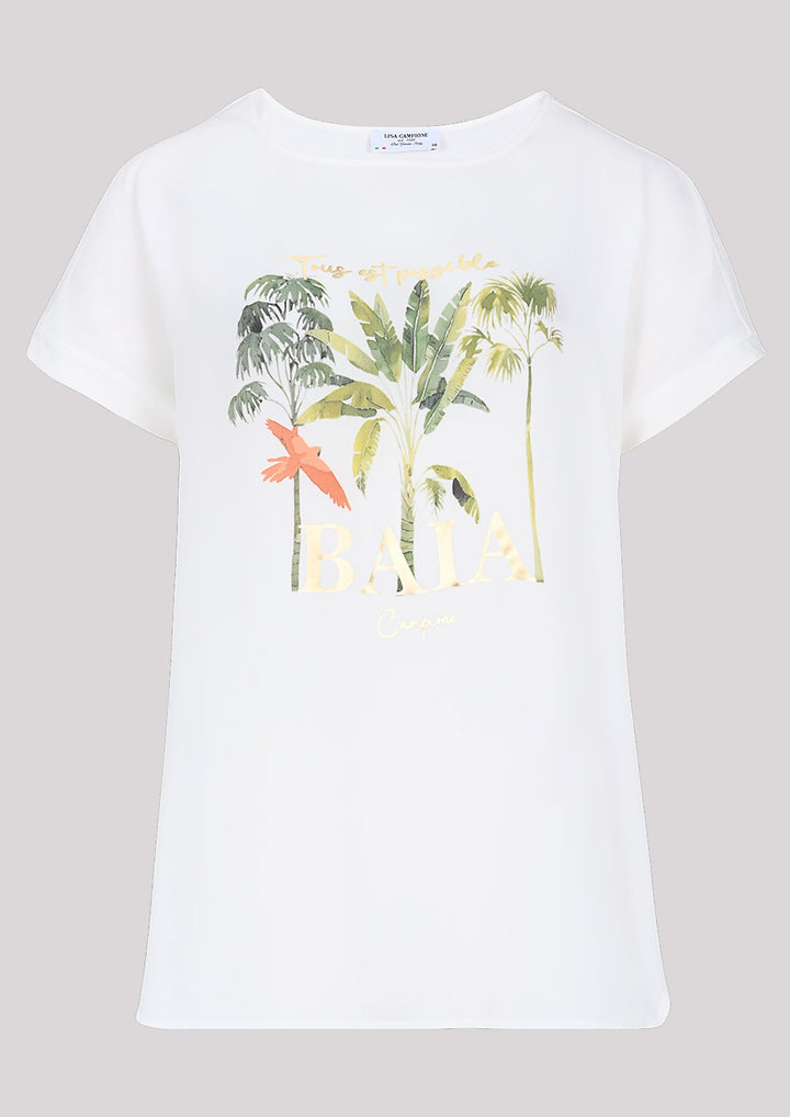 T-shirt couleur écru avec imprimé vacances