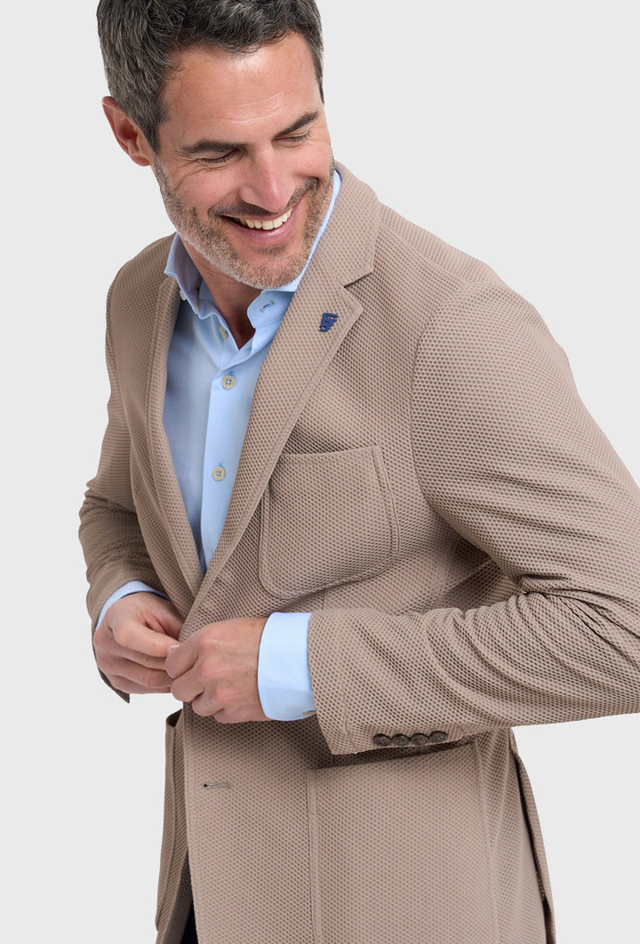 Beige Men's Blazer with Honeycomb Texture