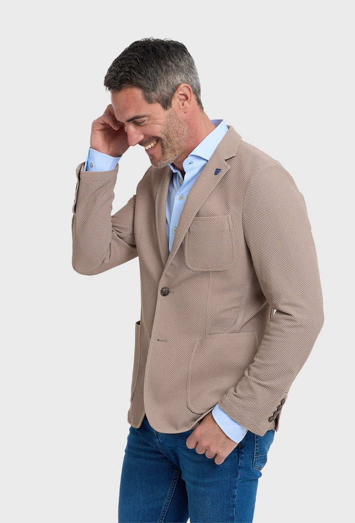 Beige Men's Blazer with Honeycomb Texture