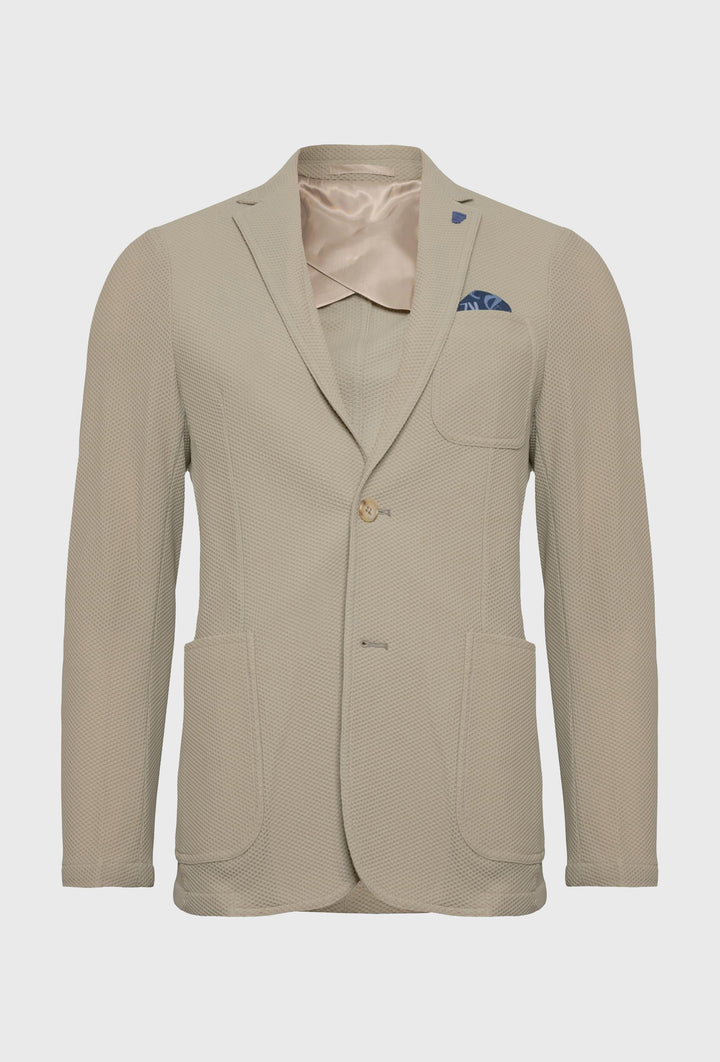 Beige Textured-Weave Suit Jacket