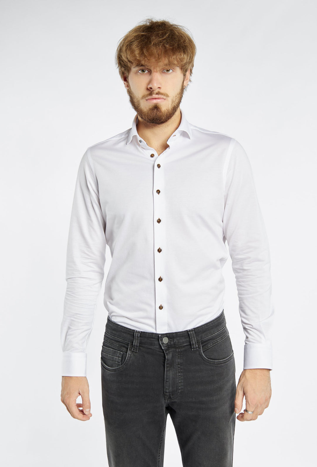 White Men's Shirt with Contrast Buttons