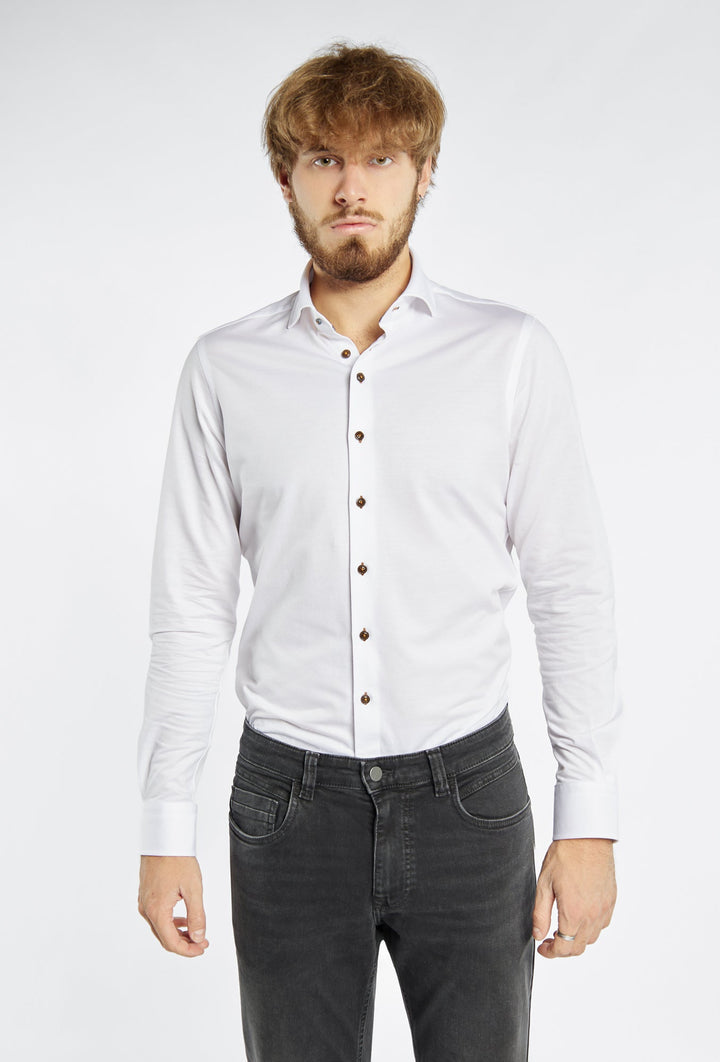 White Men's Shirt with Contrast Buttons