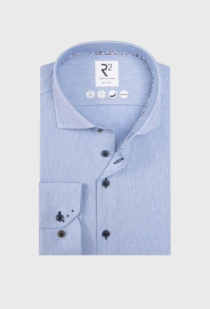 Light Blue Men's Shirt with Herringbone Texture