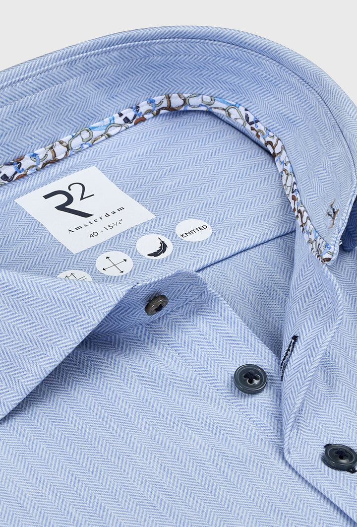 Light Blue Men's Shirt with Herringbone Texture