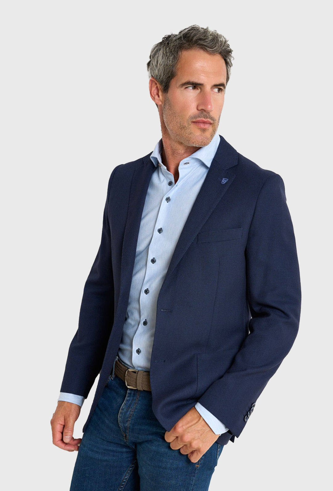 Light Blue Men's Shirt with Herringbone Texture