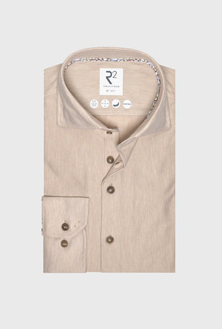 Beige Men's Herringbone Shirt with Subtle Pattern