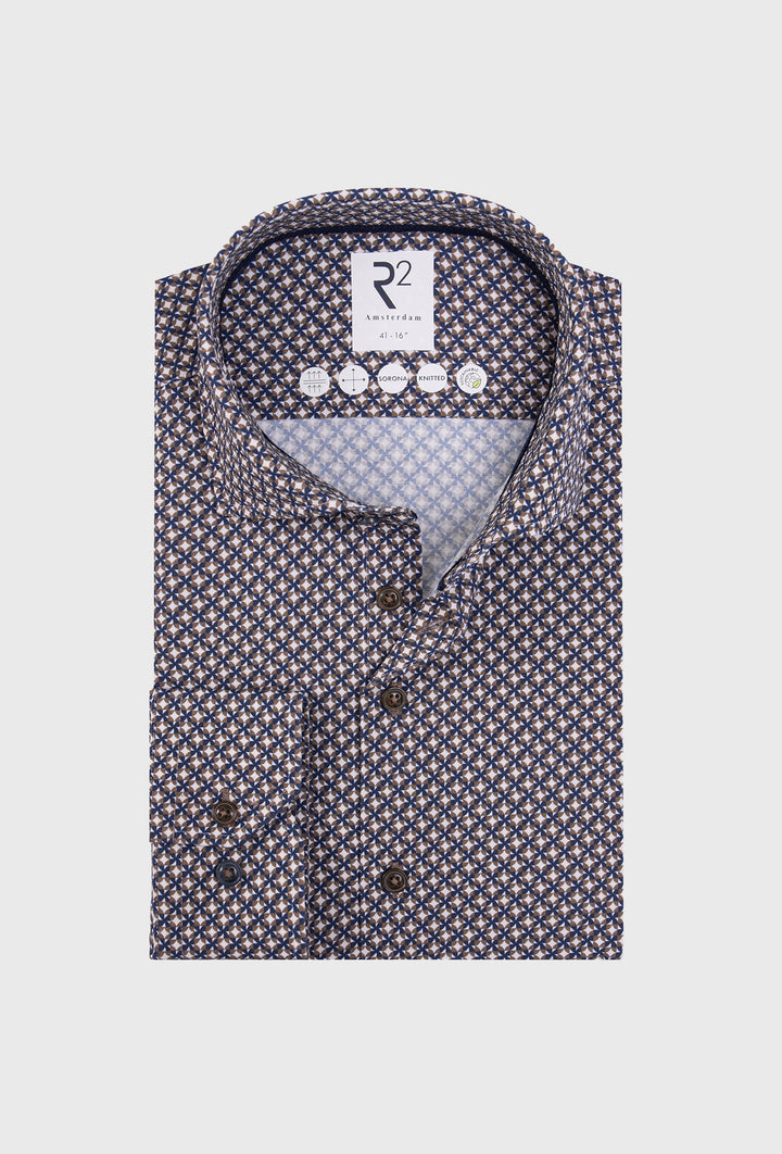 Men's Shirt with Geometric Print in Navy and Beige