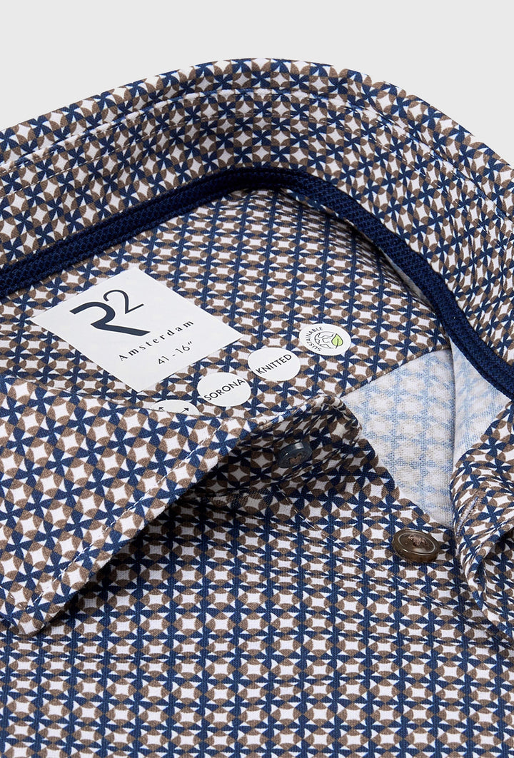 Men's Shirt with Geometric Print in Navy and Beige