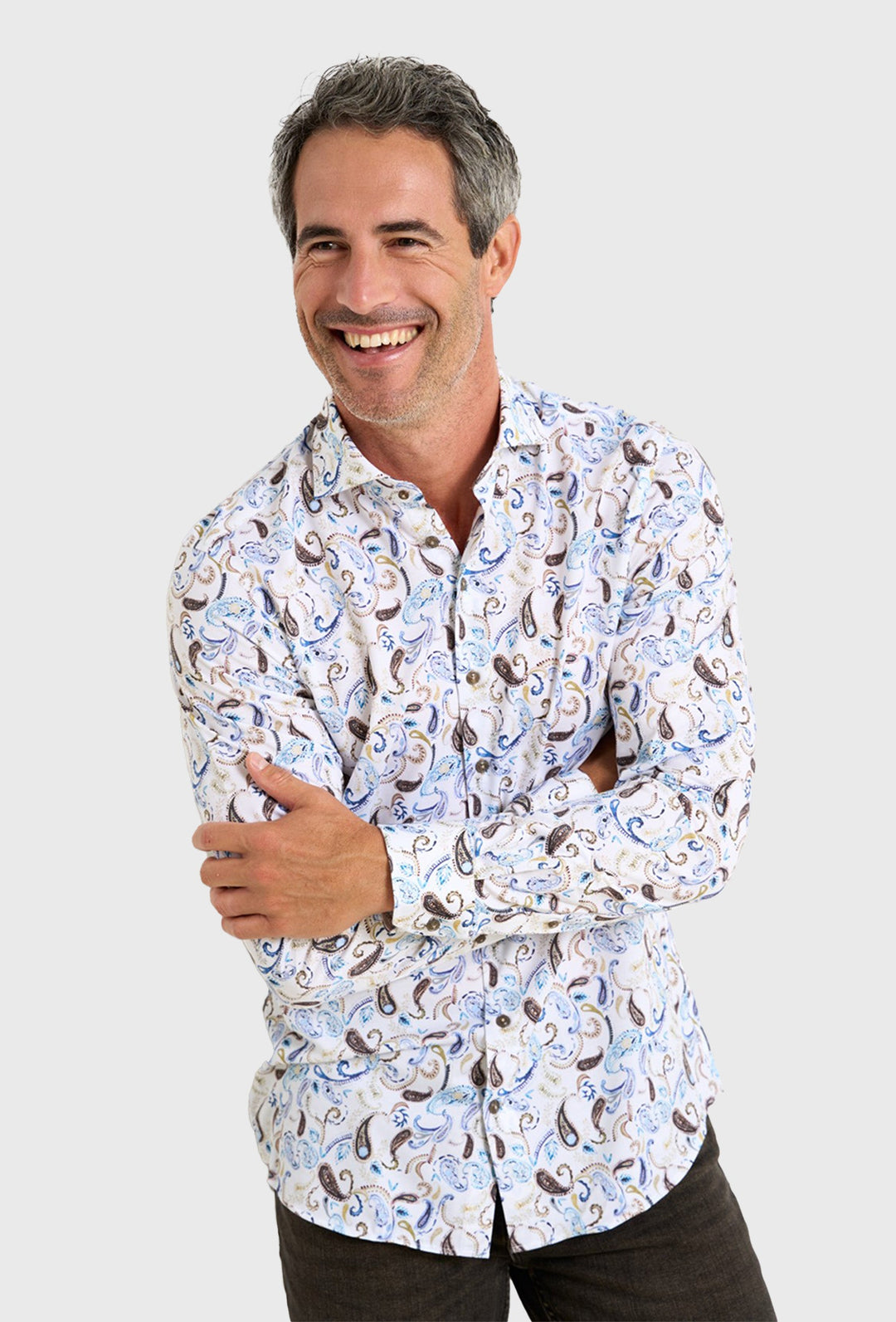 Men's Shirt with Paisley Print in Blue and Brown