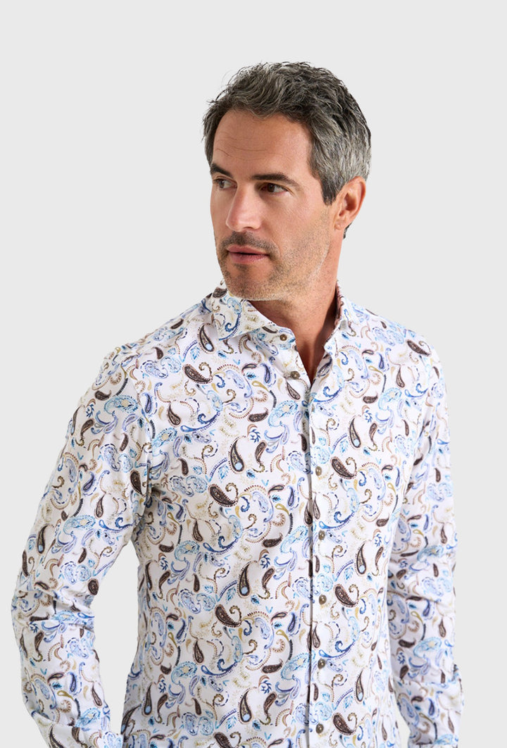 Men's Shirt with Paisley Print in Blue and Brown