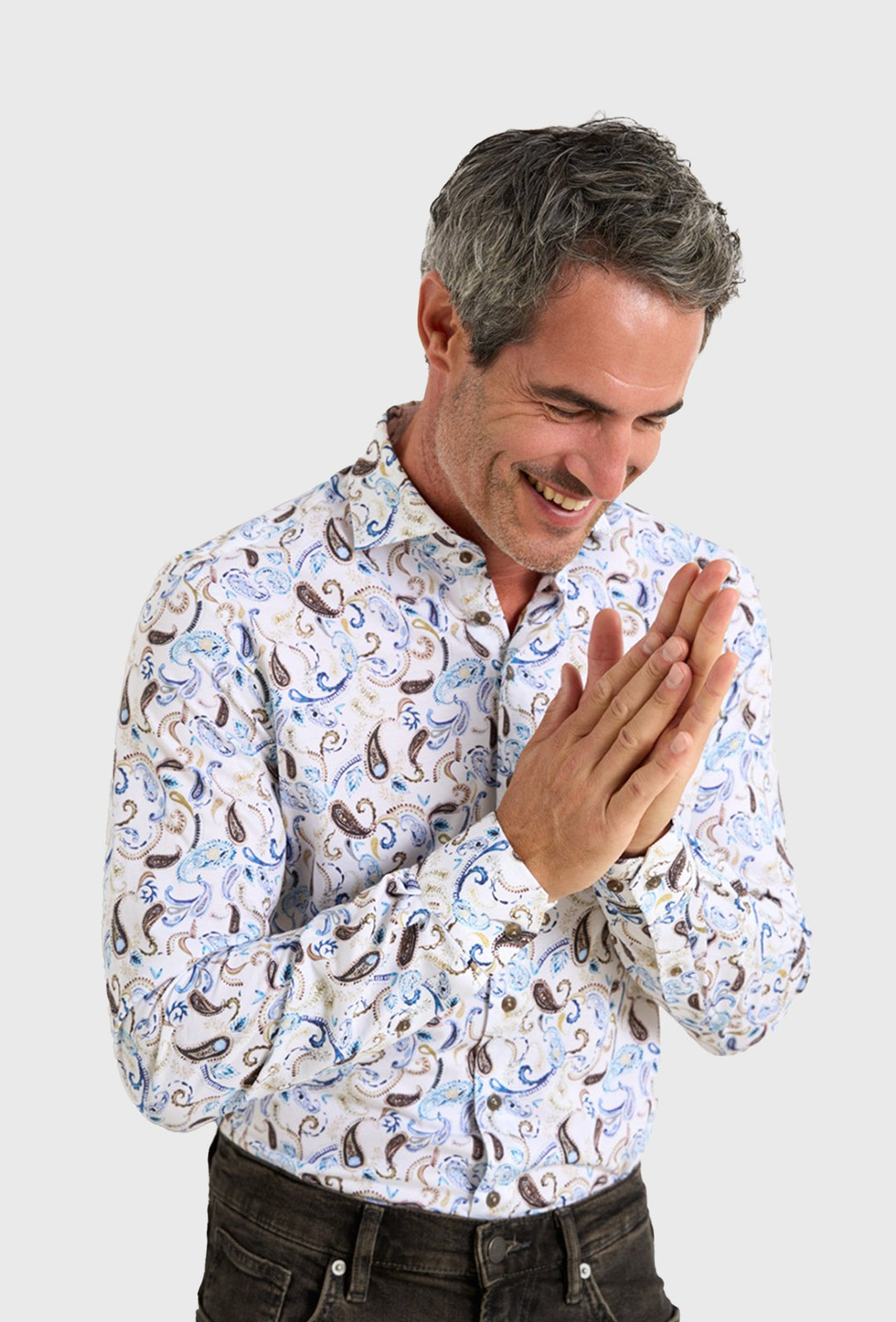 Men's Shirt with Paisley Print in Blue and Brown