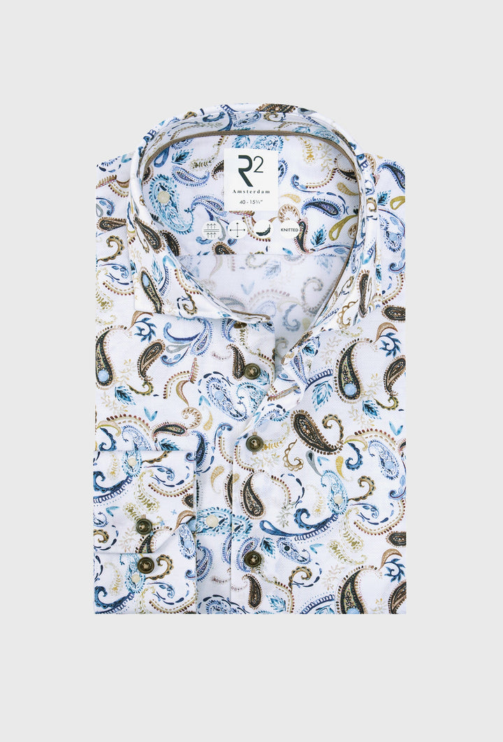 Men's Shirt with Paisley Print in Blue and Brown