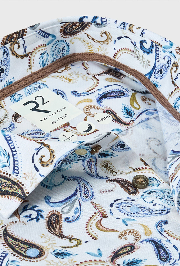 Men's Shirt with Paisley Print in Blue and Brown