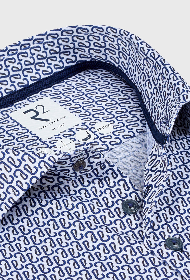 Men's Shirt with Geometric Print in Shades of Navy