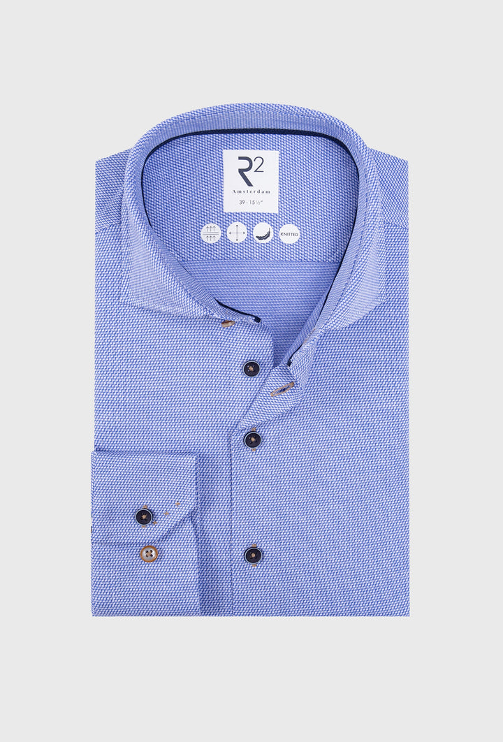 Light Blue Men's Shirt in a Subtle Knitted Weave