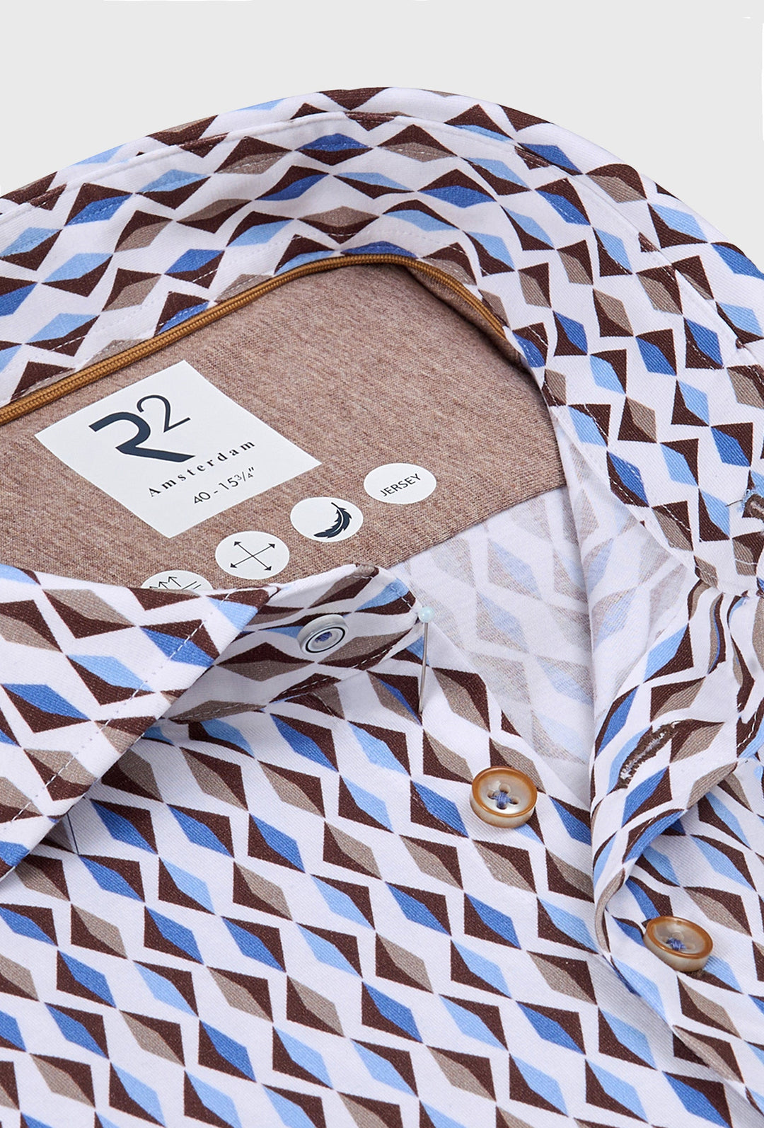 Jersey Shirt with Blue and Brown Geometric Diamond Print