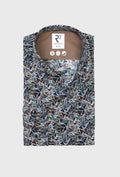 Men's Shirt with Geometric Print in Green, Brown and Navy