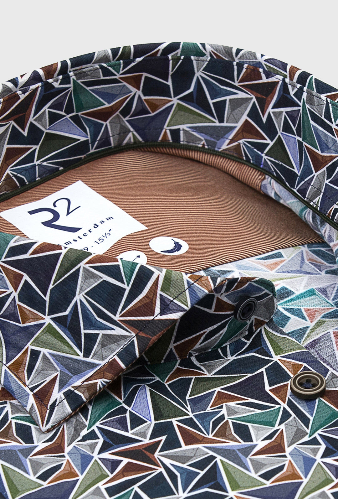 Men's Shirt with Geometric Print in Green, Brown and Navy