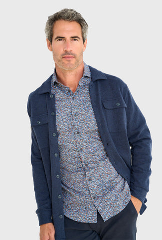 Men's Shirt in a Fine Print of Navy, Blue and Rust Red