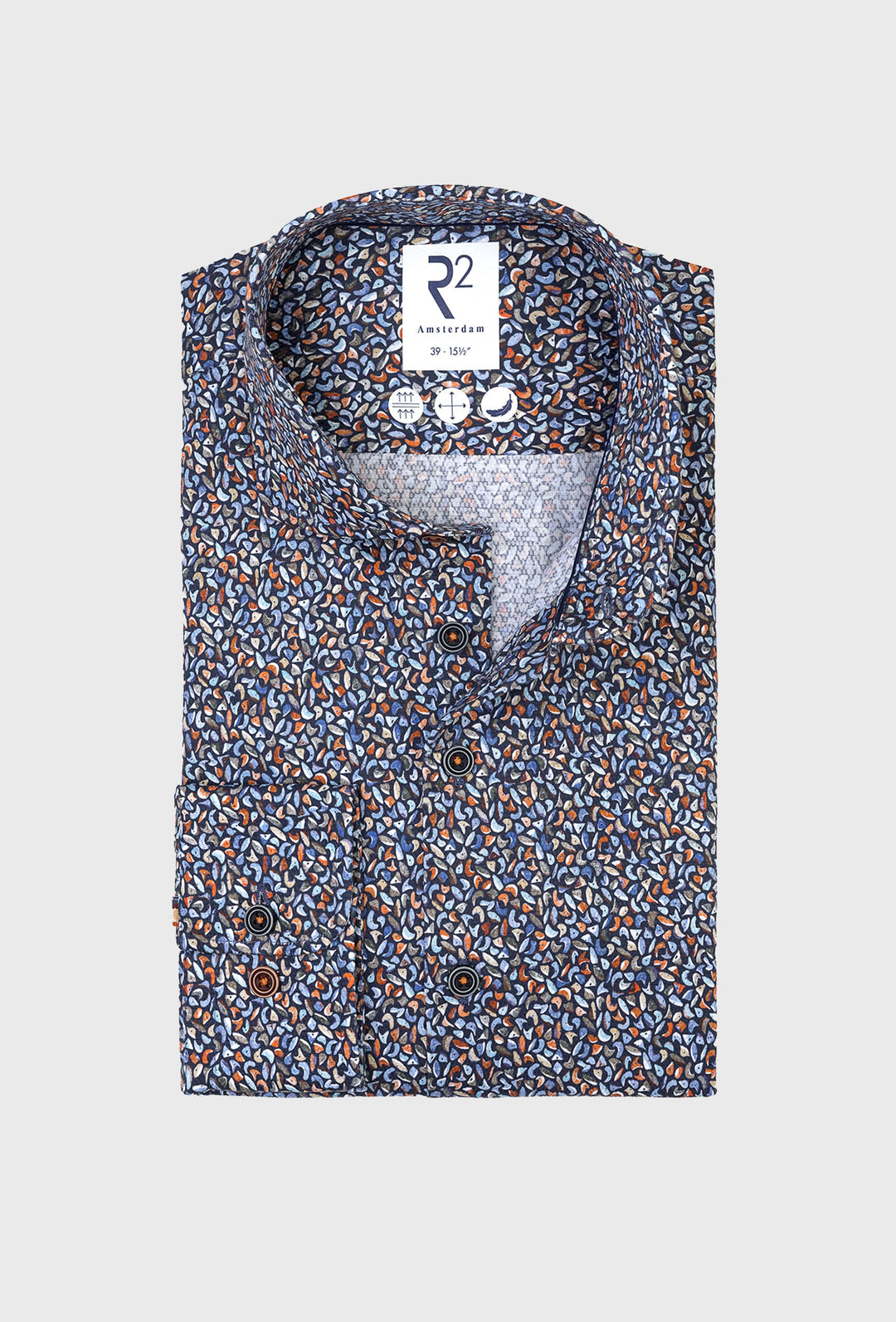 Herrenhemd mit feinem Print in Navy, Blau und Rostrot