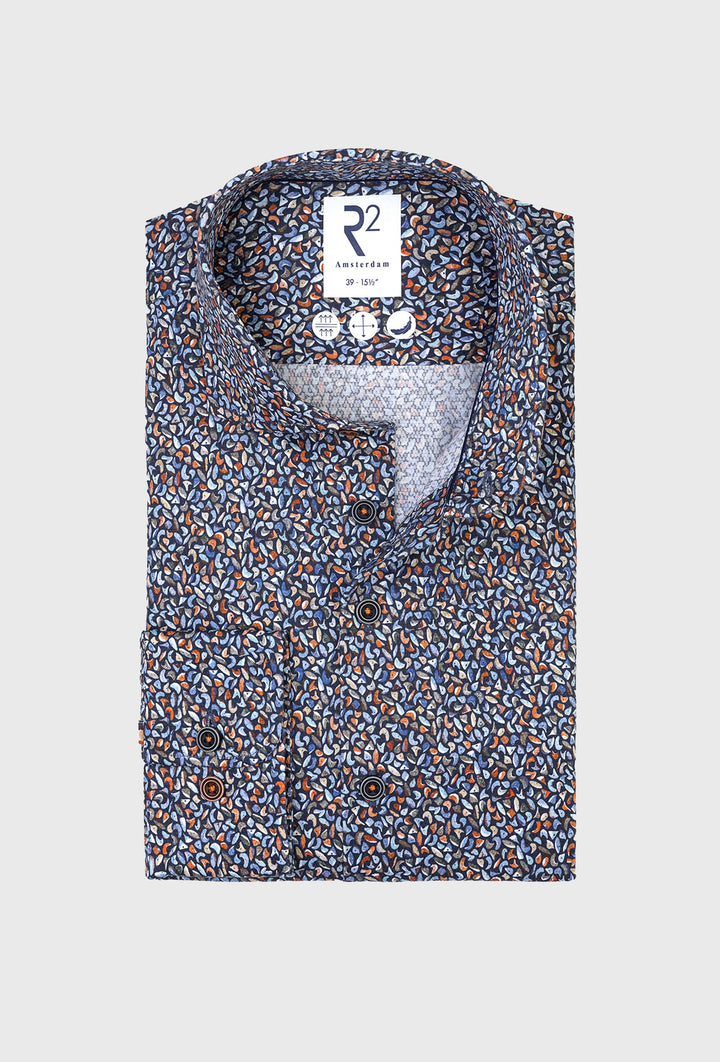 Herrenhemd mit feinem Print in Navy, Blau und Rostrot