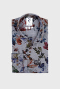 Grey Men's Shirt with Floral Print in Autumn Shades