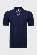 Navy Polo Shirt with Zip and Texture