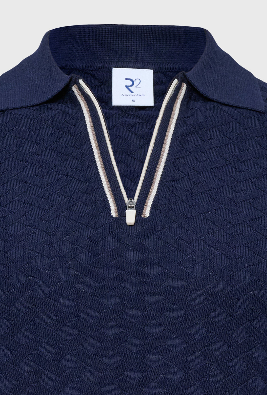 Navy Polo Shirt with Zip and Texture
