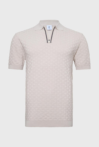 Beige Knitted Polo Shirt with Zip Detail