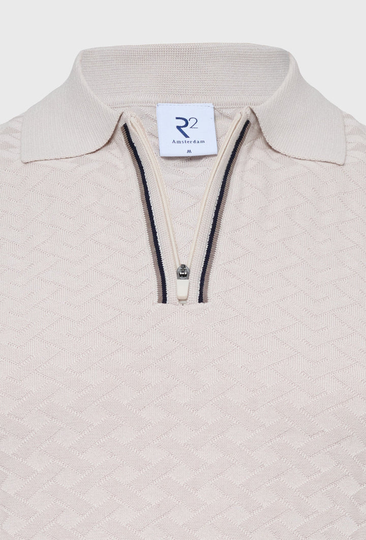 Strick-Poloshirt Beige mit Zipper