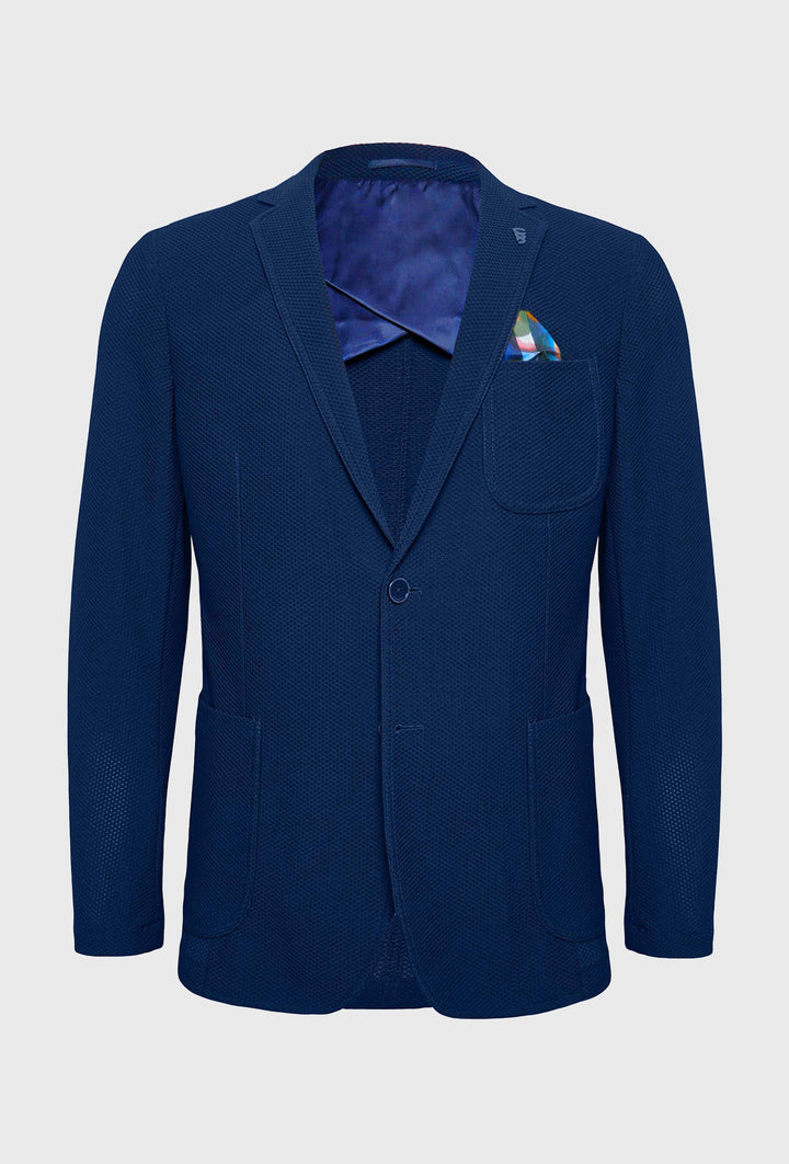 Men's Navy Suit Jacket in Bold Structured Weave