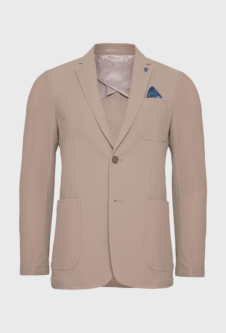 Men's Beige Suit Jacket in Honeycomb Texture