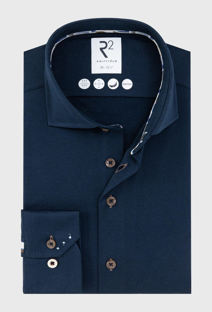 Navy "Knitted" Shirt in Pique Structure