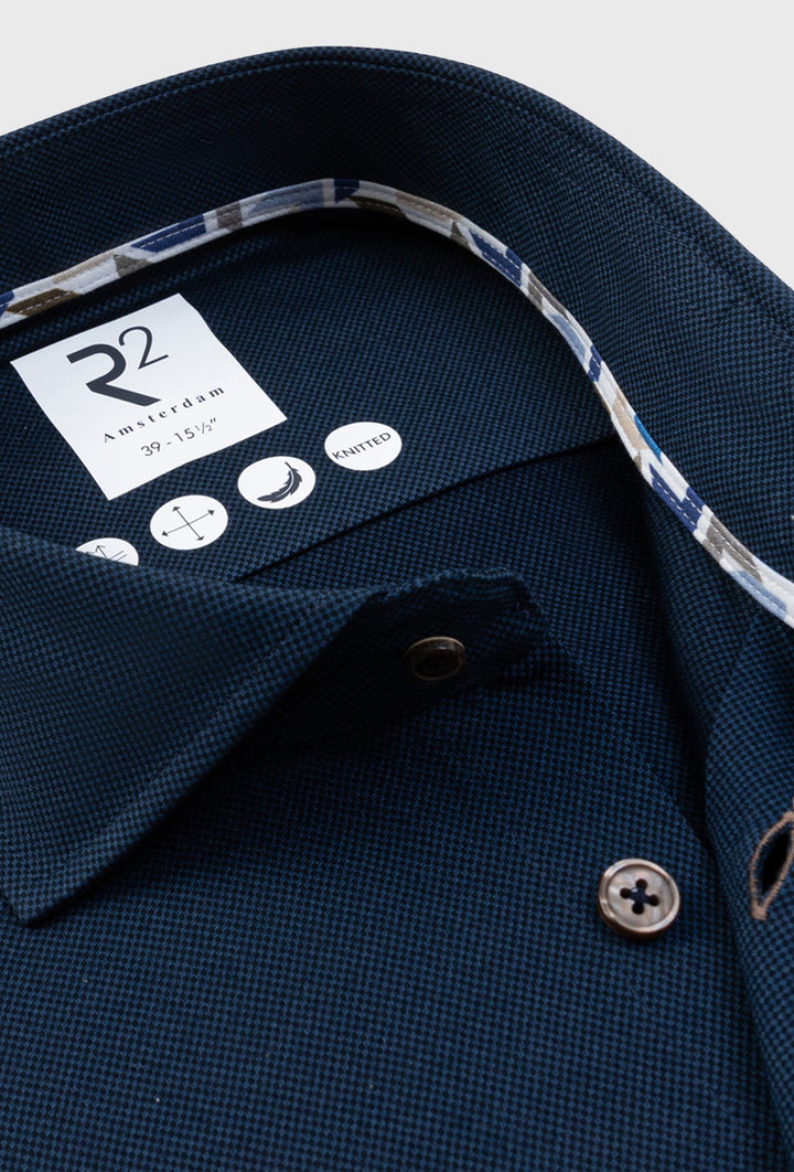 Navy "Knitted" Shirt in Pique Structure