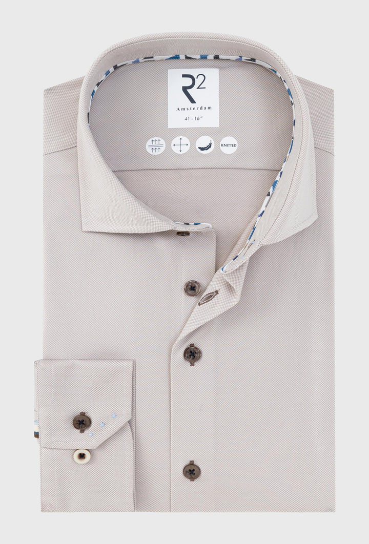 Beige Shirt in Premium Knitted Stretch Jersey