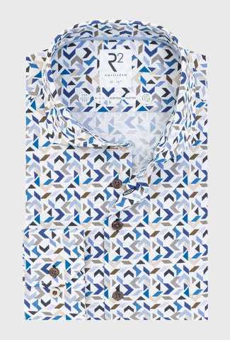 White Shirt with a Bold Geometric Print